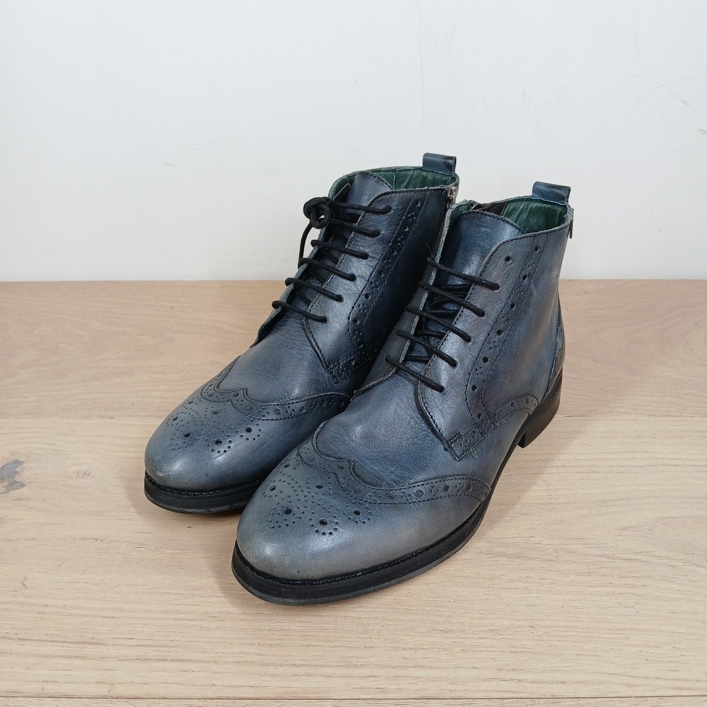 Pikolinos Wingtip Brogue Ankle Boots Womens 37 Blue Leather Lace Up Side Zip